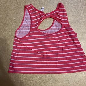 White & Pink Striped Cropped Tank Top With Bow Detailing In The Back
